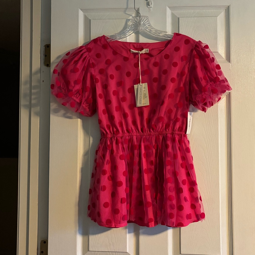 Grace + Emma Polka Dot Peplum Blouse